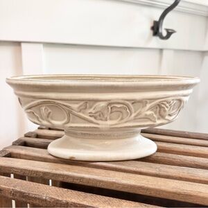 California Pantry Ivory Footed Planter Embossed Leaf Floral Design Pedestal Pot